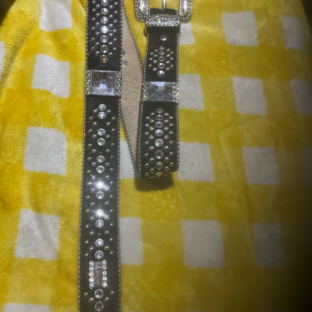 B.B. Simon Black and Silver Crystal Belt